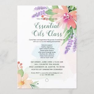 Convites Aula de óleos essenciais florais aquarela de prima