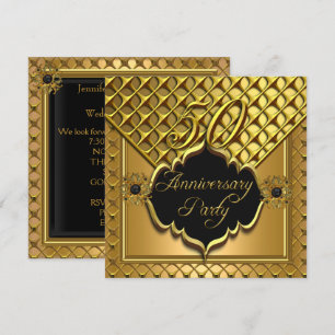 Convites Áureo 50º Aniversário Elite Elegante Preto Dourado