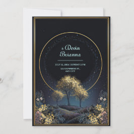 Convites Auréola Dourada Brilhante Casamento na Floresta da