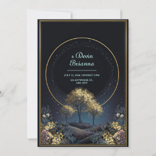 Convites Auréola Dourada Brilhante Casamento na Floresta da