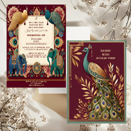Convites Auspicious Elephants Peacock Feather Ornate Indian
