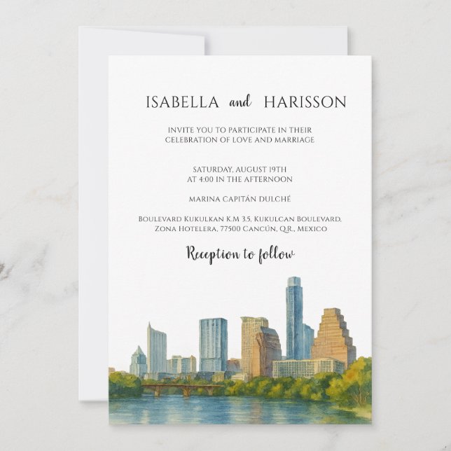 Convites Austin Skyline Destination Wedding Invitation (Frente)