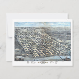 Convites Austin, Texas Antique Aerial City Map de 1873