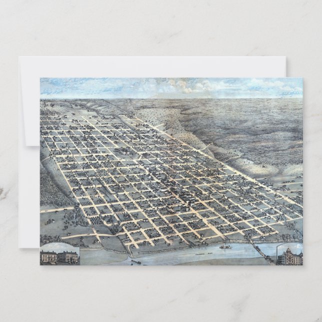 Convites Austin, Texas Antique Aerial City Map de 1873 (Frente)