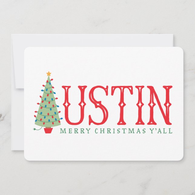 Convites Austin Texas Merry Christmas Tree Card ou Convidar (Frente)