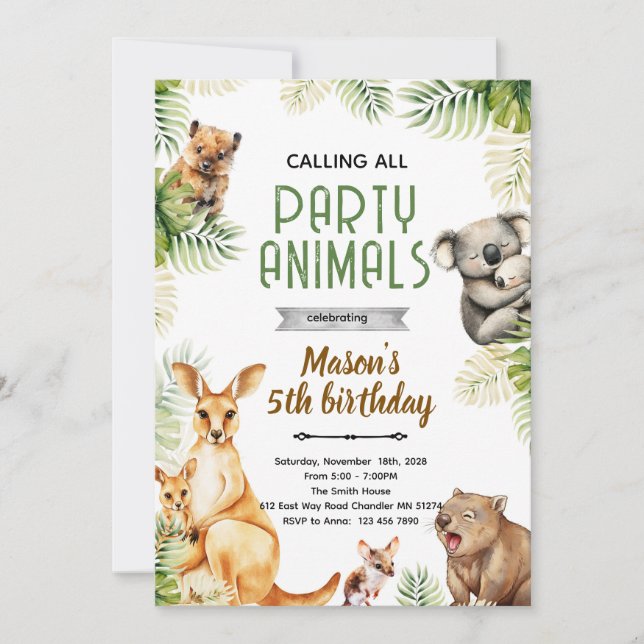 Convites Australian animal party invitation (Frente)