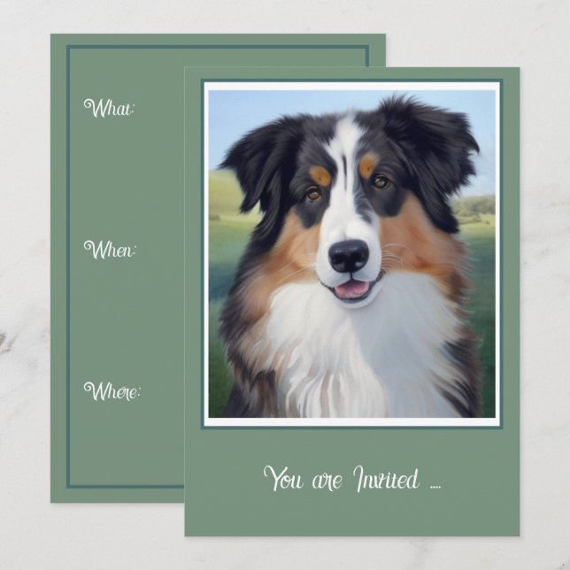 Convites Australian Shepherd Portrait  -  (Frente/Verso)