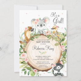 Convites Australiana Koala Floral Chá de fraldas Girl
