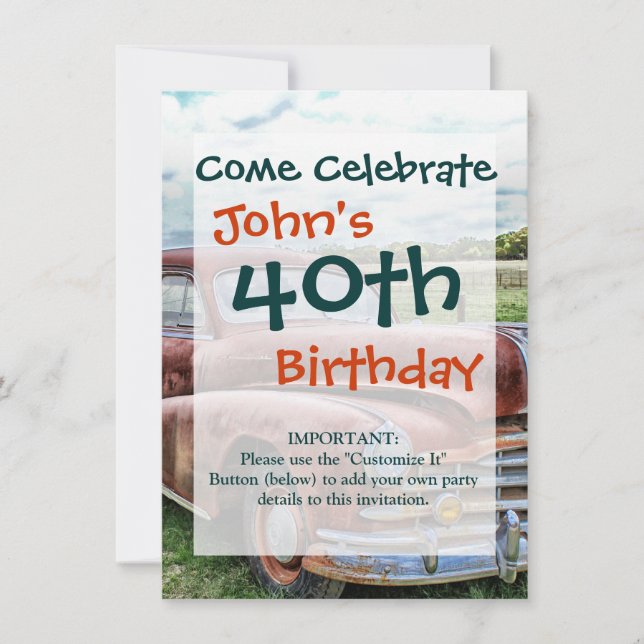 Convites Automóvel Clássico Rusty Vintage (Frente)