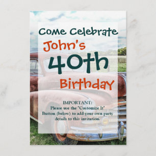 Convites Automóvel Clássico Rusty Vintage