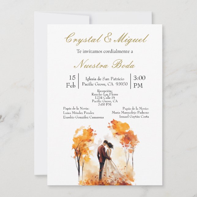 Convites Autum bride and groom silhouette  (Frente)
