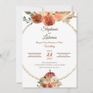 Convites Autum Floral Pumpkin Wedding