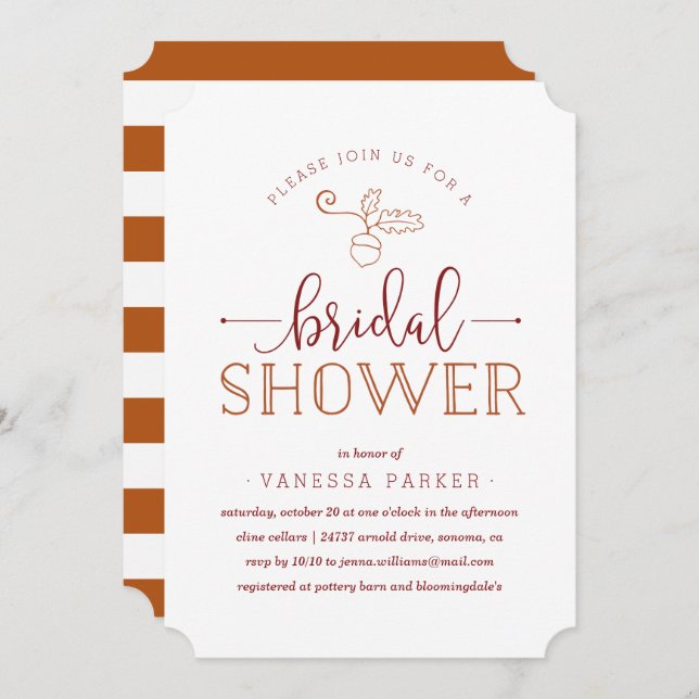 Convites Autumn Acorn Chá de panela (Frente/Verso)