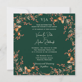 Convites Autumn Acorn Wreath Emerald Wedding