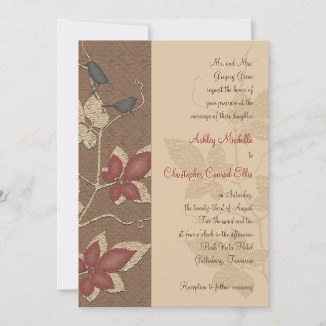 Convites Autumn Birds and Leaves Weding Invitation (Frente)