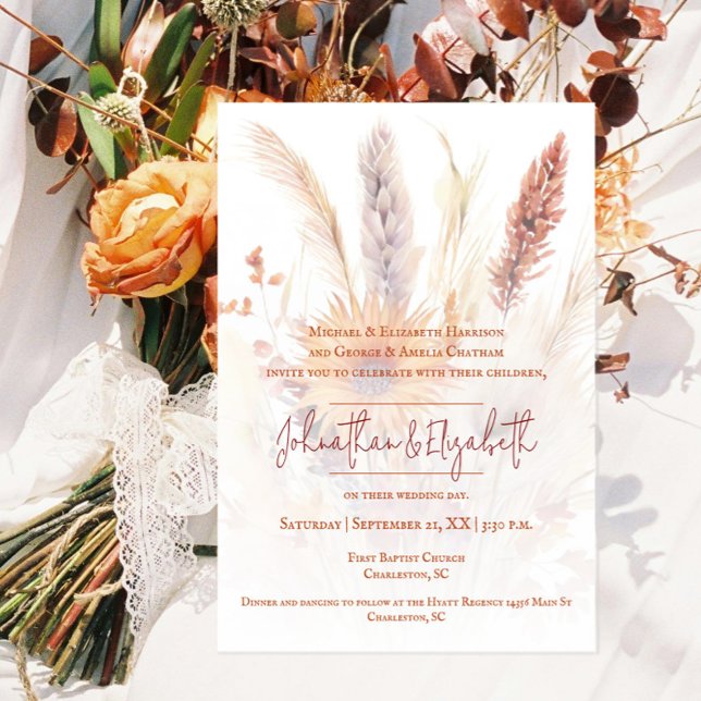 Convites Autumn Boho Floral Wedding | Branco (Autumn Boho Floral White Wedding Invitation)