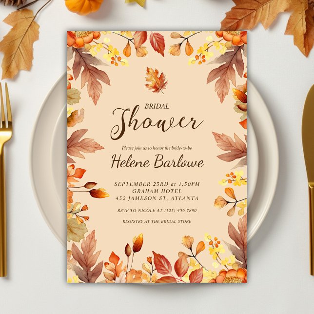 Convites Autumn Brit Para Ser Chá de panela De Queda Russo (Elegant Rustic Fall Bridal Shower Invitation)