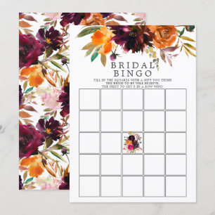 Convites Autumn Burgundy & Orange Floral Bingo Game