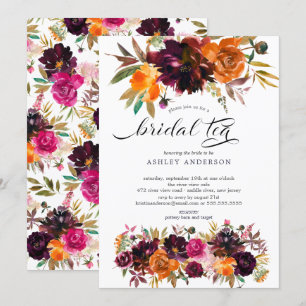 Convites Autumn Burgundy & Orange Floral Bridal Tea