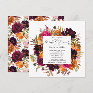 Convites Autumn Burgundy & Orange Floral Chá de panela