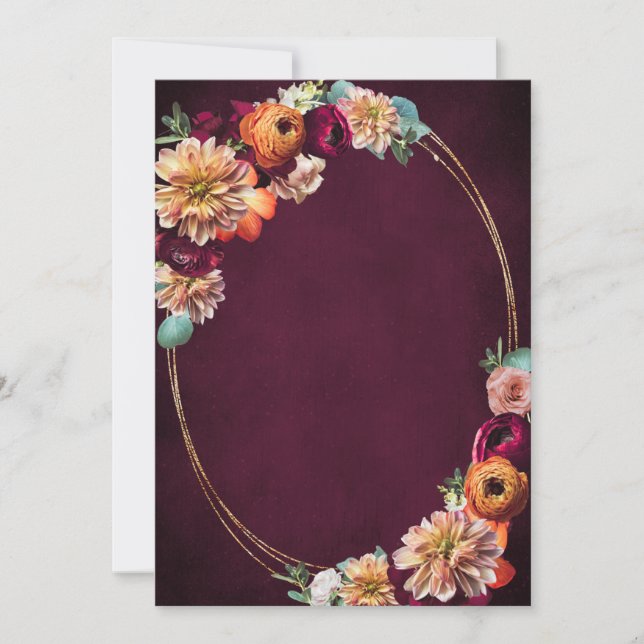 Convites Autumn Burgundy Red Orange Blush Casamento Floral (Frente)