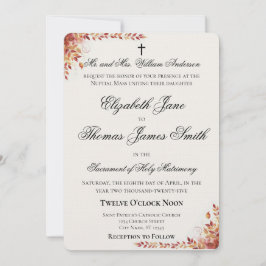 Convites Autumn Catholic Red and Gold Wedding Invitation