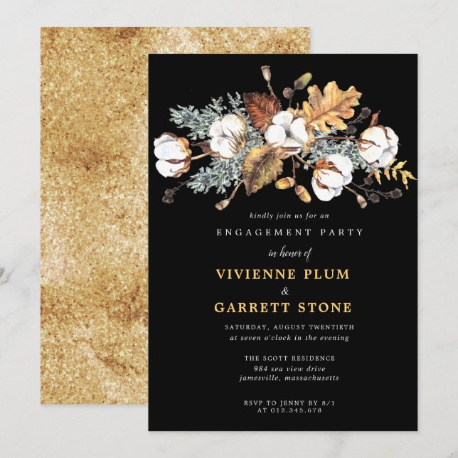 Convites Autumn Deixa Festa de noivado Floral Branca (Frente/Verso)