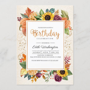 Convites Autumn Deixa Sunflower Cair Aniversário