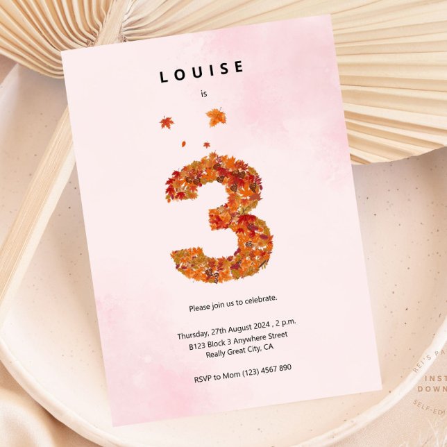 Convites Autumn Fall Floral aniversário de 3 anos (Criador carregado)