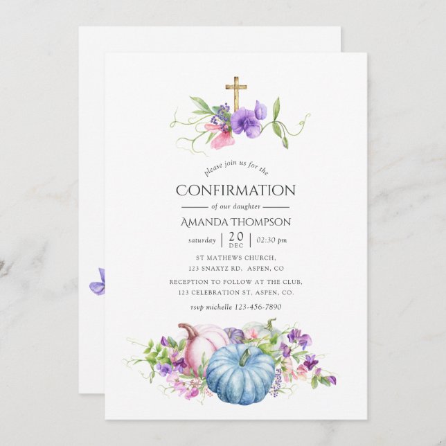 Convites Autumn - Fall Floral Confirmation (Confirmação de  (Frente/Verso)