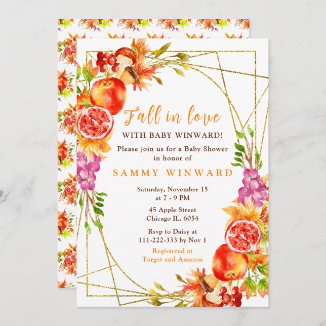 Convites Autumn Fall Harvest Baby Shower (Frente/Verso)