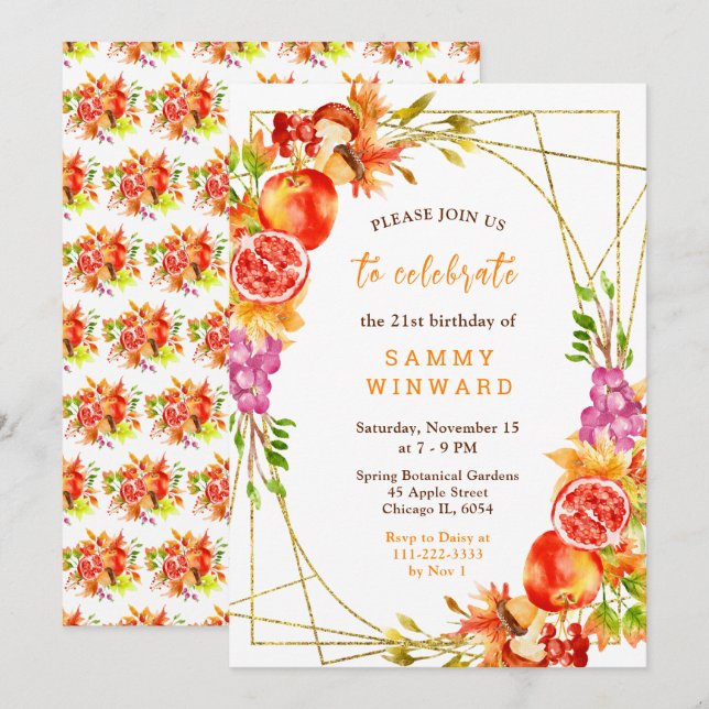 Convites Autumn Fall Harvest Birthday (Frente/Verso)