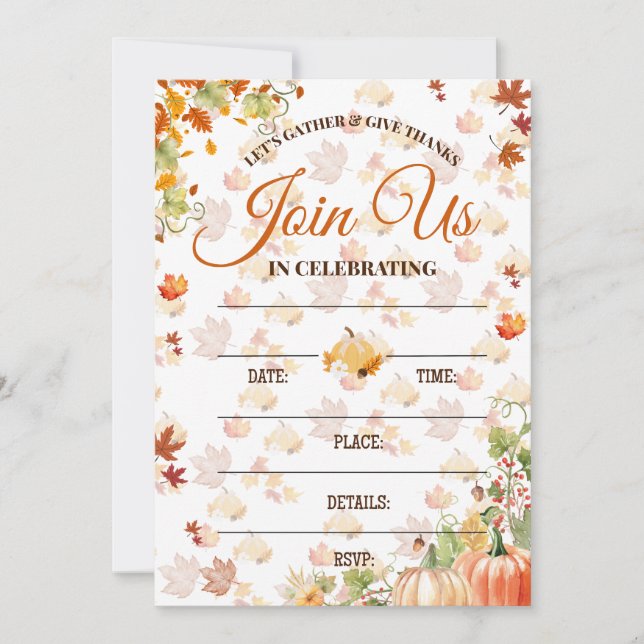 Convites Autumn Fall Invitation with Pumpkins (Frente)