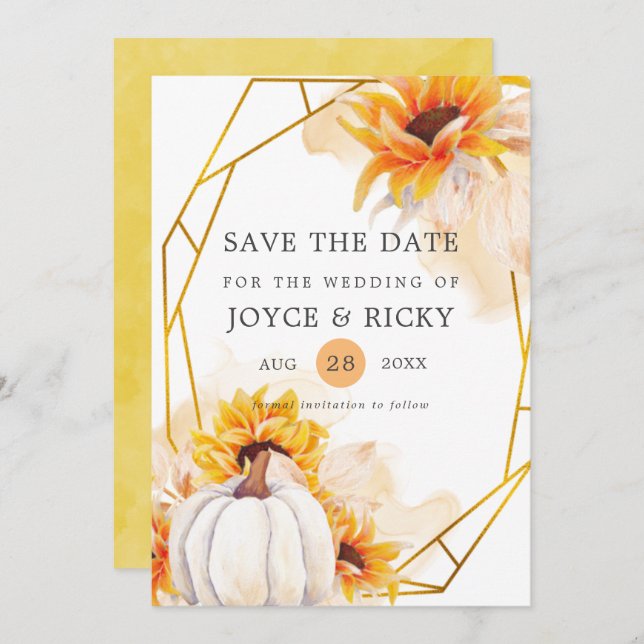 Convites Autumn Fall Pumpkin Salvar O Casamento De Data (Frente/Verso)