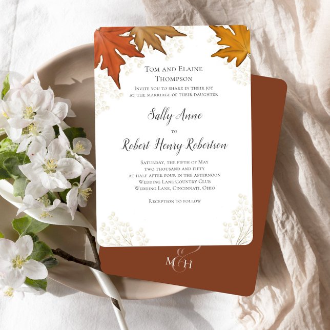 Convites Autumn Fall Watercolor Deixa Casamento Personaliza (Fall autumn leaves custom invitation template.)