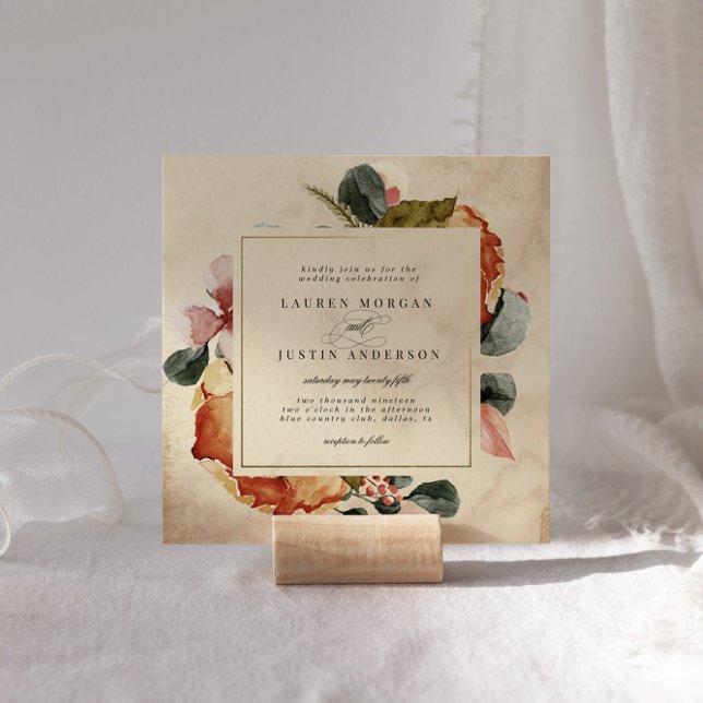 Convites Autumn Feel Elegant Floral Square Weding (Criador carregado)