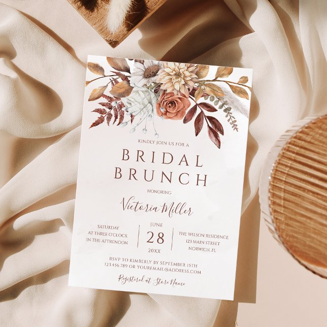Convites Autumn Floral Boho Fall Foliage Bridal Brunch (Criador carregado)