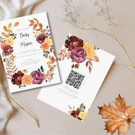 Convites Autumn Floral com BoId Watercolor bloom com RSVP