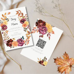 Convites Autumn Floral com BoId Watercolor bloom com RSVP