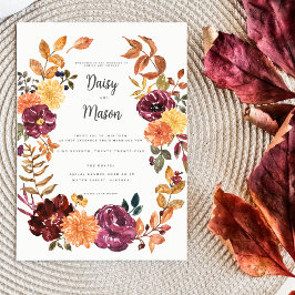 Convites Autumn Floral com BoId Watercolor floresce casamen