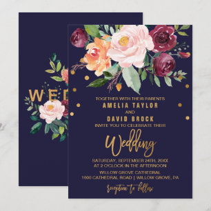 Convites Autumn Floral com Typografia de Casamento