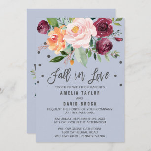 Convites Autumn Floral Dusty Blue Cai No Casamento De Amor
