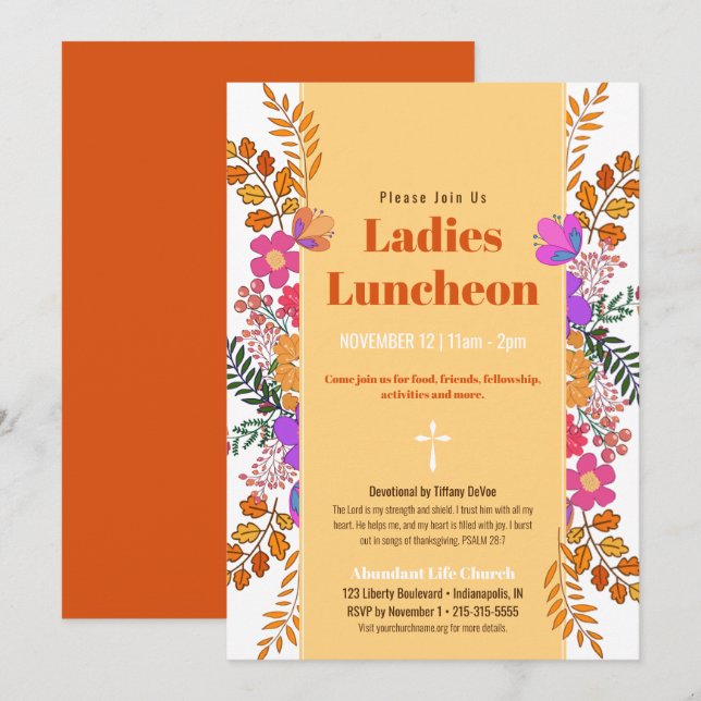 Convites Autumn Floral Ladies Church Luncheon In (Frente/Verso)