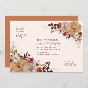 Convites Autumn Floral & Pumpkin primeiro aniversario Party
