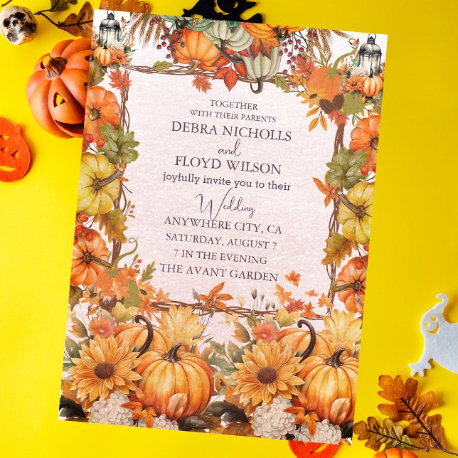 Convites Autumn Floral Pumpkin Scrip Wedp (Criador carregado)