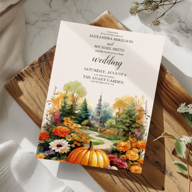 Convites Autumn Floral Pumpkin Scrip Wedp (Criador carregado)