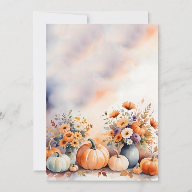 Convites Autumn Floral Pumpkins Fundo (Frente)