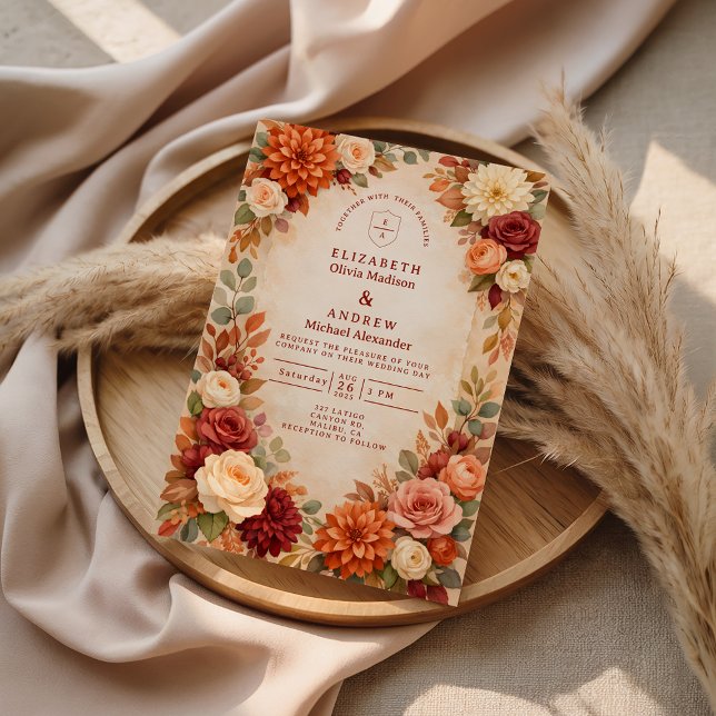 Convites Autumn Floral Romance Wedding (Criador carregado)