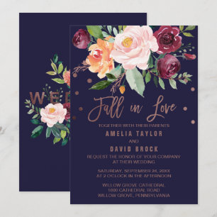 Convites Autumn Floral Rosa Caiu Dourada No Casamento De Am