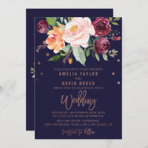 Autumn Floral Rosa Dourada Typografia Backing Wedi